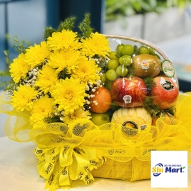 Giỏ hoa trái cây mix hoa cúc vàng