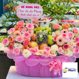 Giỏ trái cây kèm hoa tươi size đại 